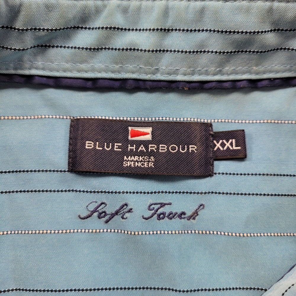 Blue Harbour Marks & Spencer soft touch blue stripe dress shirt size XXL - Picture 4 of 6